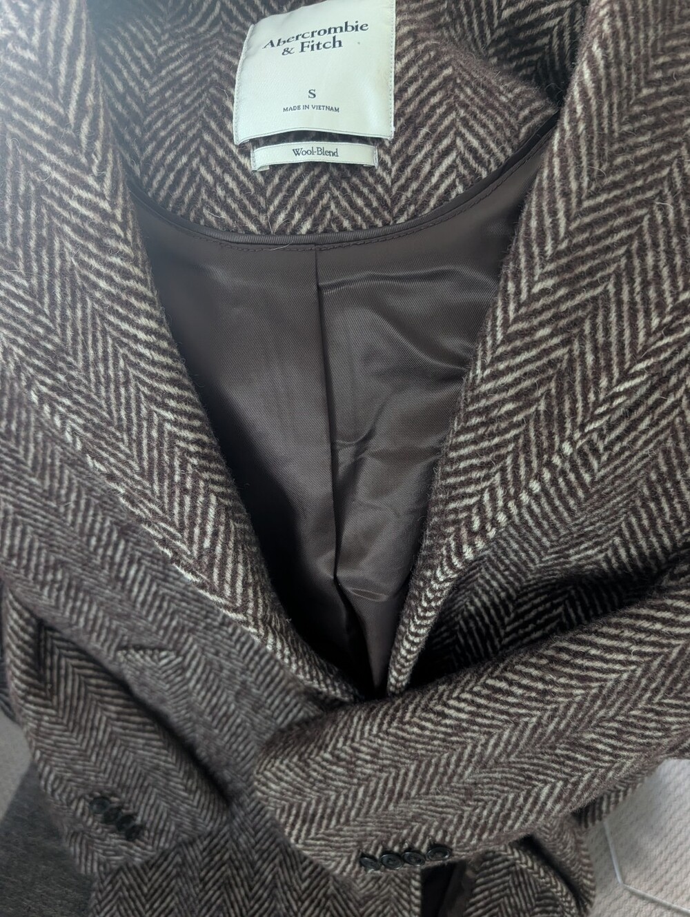 Abercrombie & Fitch Brown Herringbone Wool-Blend Peacoat